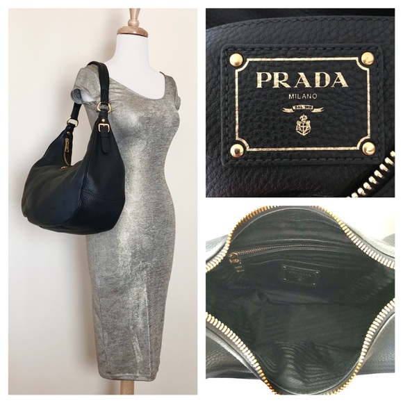 PRADA Black Leather Vitello Daino Large Hobo Bag - Picture 3 of 9
